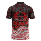 Gold Coast Suns ANZAC Day Zipper Polo Shirt Indigenous Dot Art with Poppy Flower Tribute