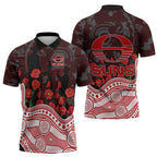 Gold Coast Suns ANZAC Day Zipper Polo Shirt Indigenous Dot Art with Poppy Flower Tribute