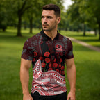 Gold Coast Suns ANZAC Day Zipper Polo Shirt Indigenous Dot Art with Poppy Flower Tribute