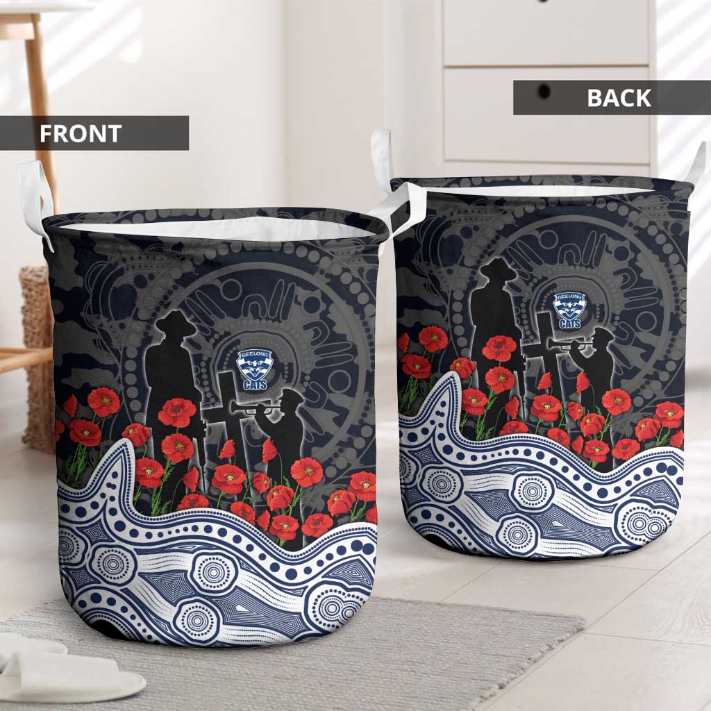 Geelong Cats ANZAC Day Laundry Basket Indigenous Dot Art with Poppy Flower Tribute