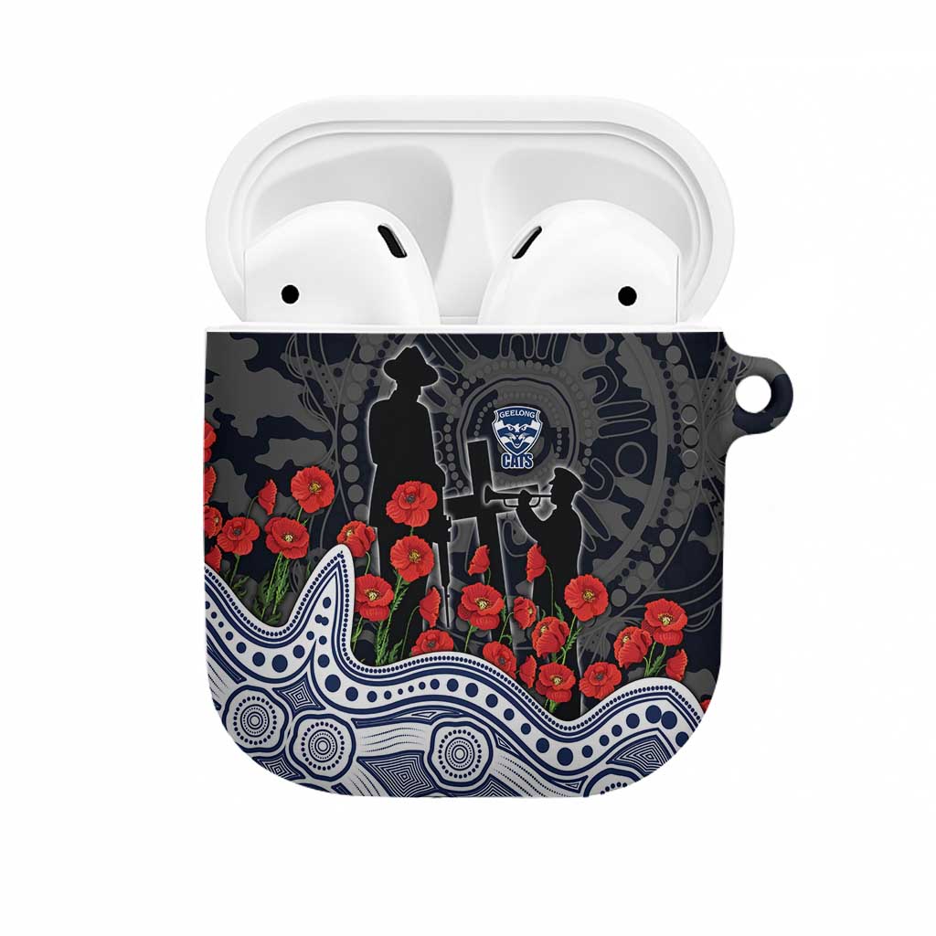 Geelong Cats ANZAC Day AirPods Case Indigenous Dot Art with Poppy Flower Tribute