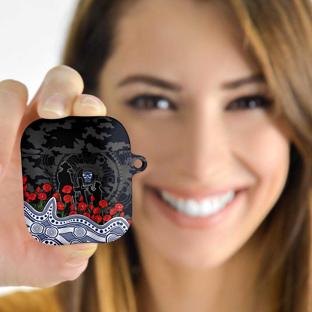 Geelong Cats ANZAC Day AirPods Case Indigenous Dot Art with Poppy Flower Tribute