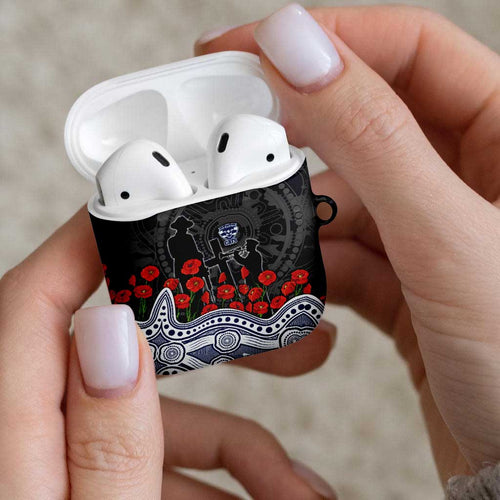 Geelong Cats ANZAC Day AirPods Case Indigenous Dot Art with Poppy Flower Tribute