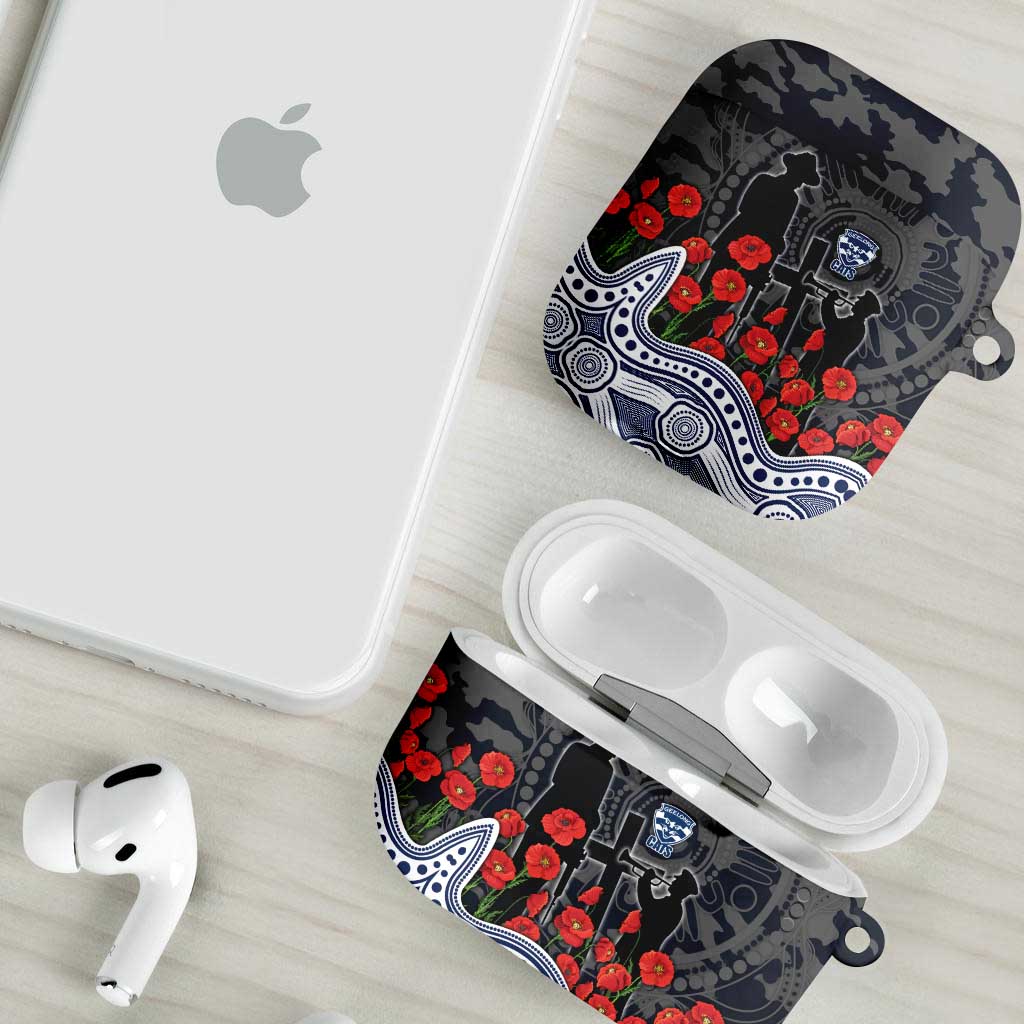 Geelong Cats ANZAC Day AirPods Case Indigenous Dot Art with Poppy Flower Tribute