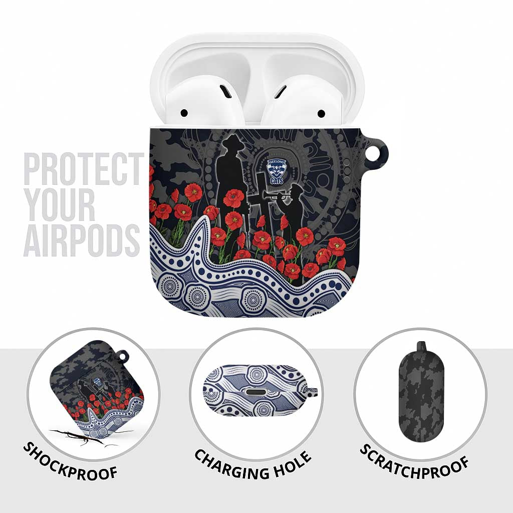 Geelong Cats ANZAC Day AirPods Case Indigenous Dot Art with Poppy Flower Tribute