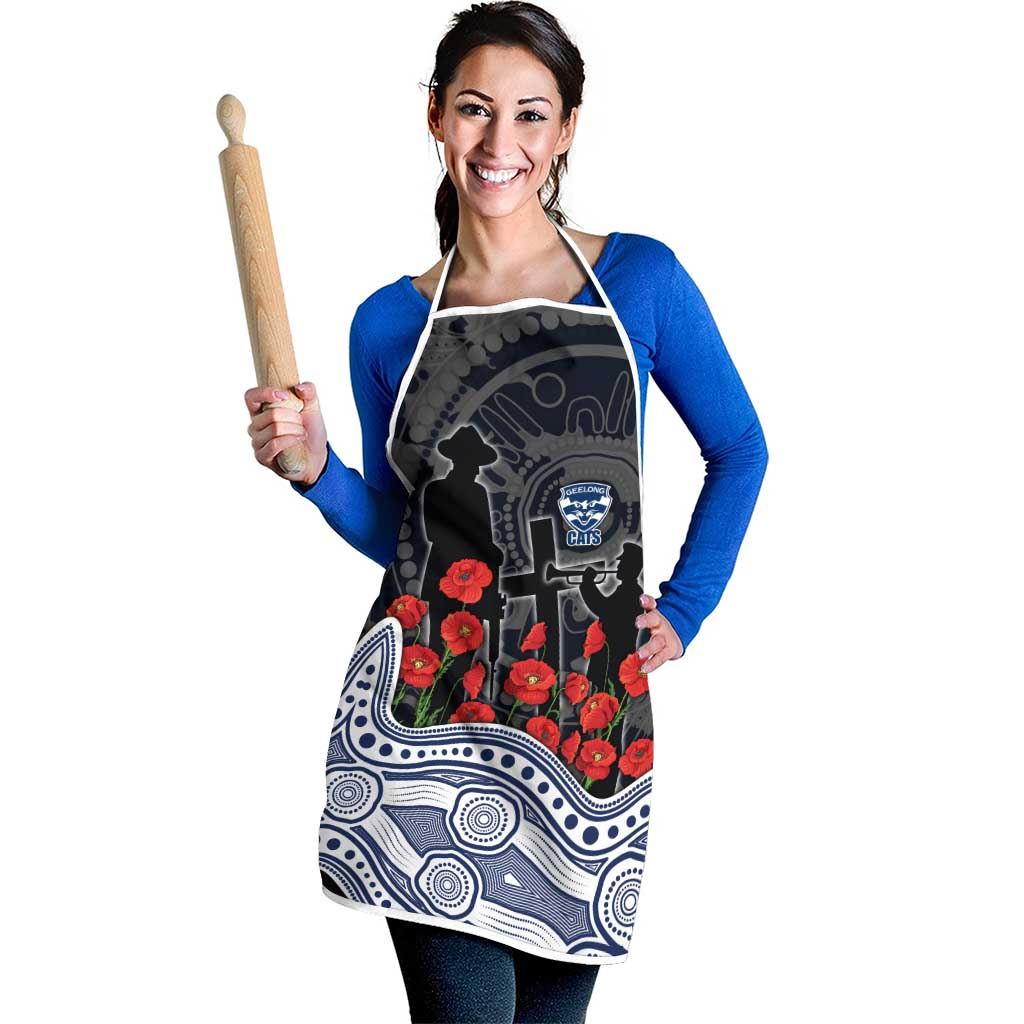 Geelong Cats ANZAC Day Apron Indigenous Dot Art with Poppy Flower Tribute