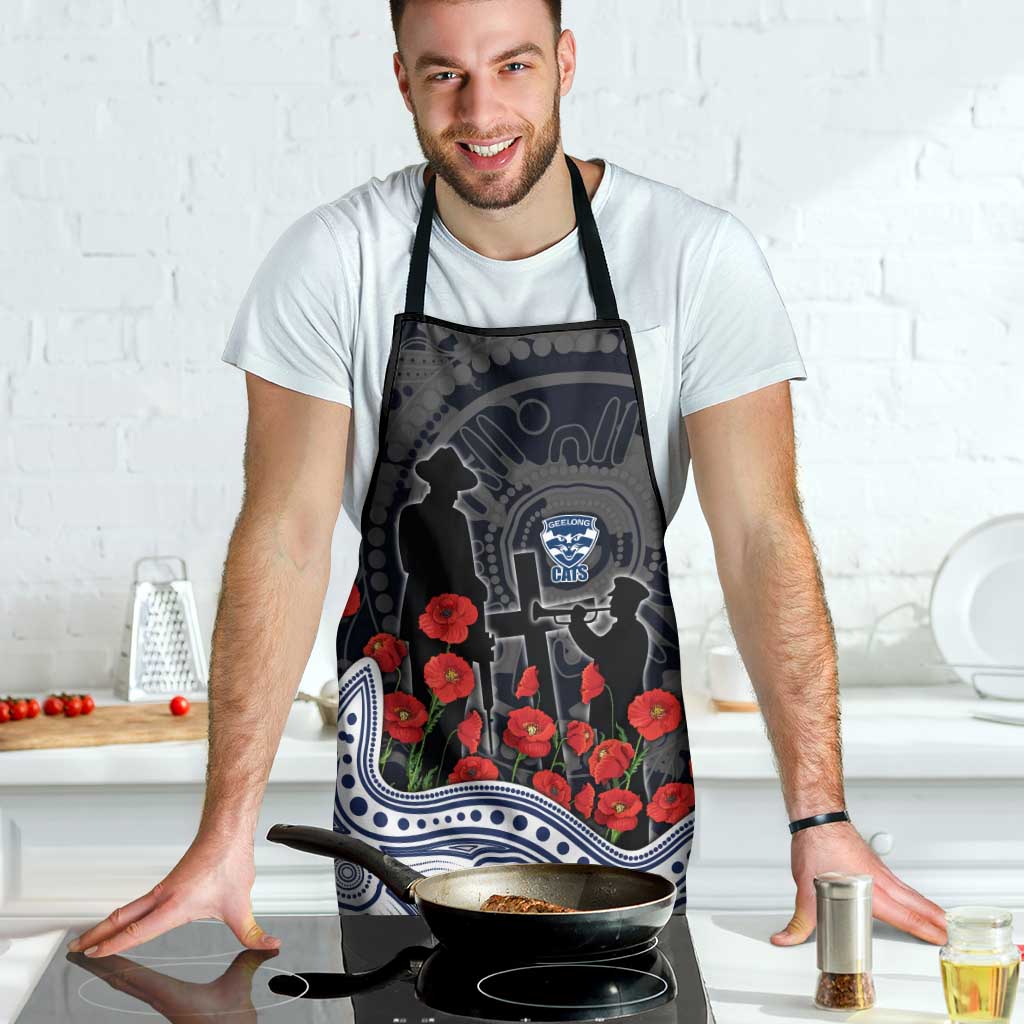 Geelong Cats ANZAC Day Apron Indigenous Dot Art with Poppy Flower Tribute