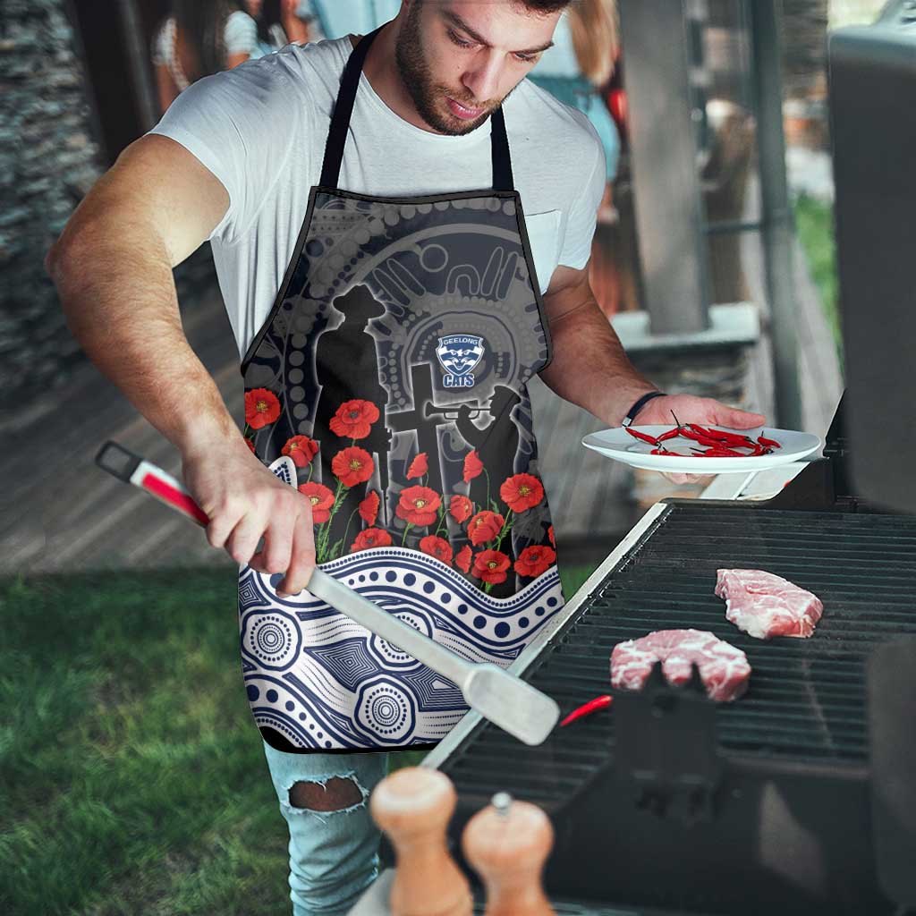 Geelong Cats ANZAC Day Apron Indigenous Dot Art with Poppy Flower Tribute