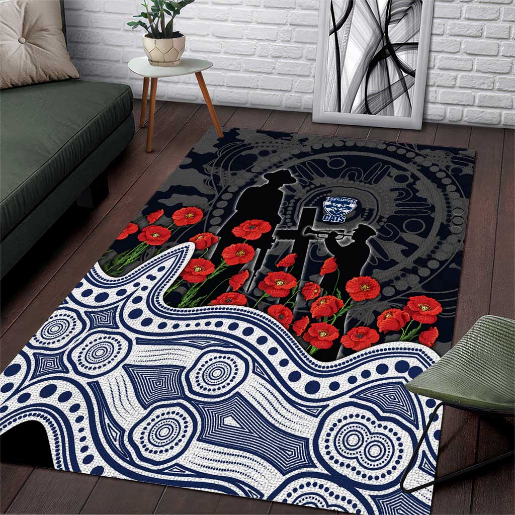 Geelong Cats ANZAC Day Area Rug Indigenous Dot Art with Poppy Flower Tribute