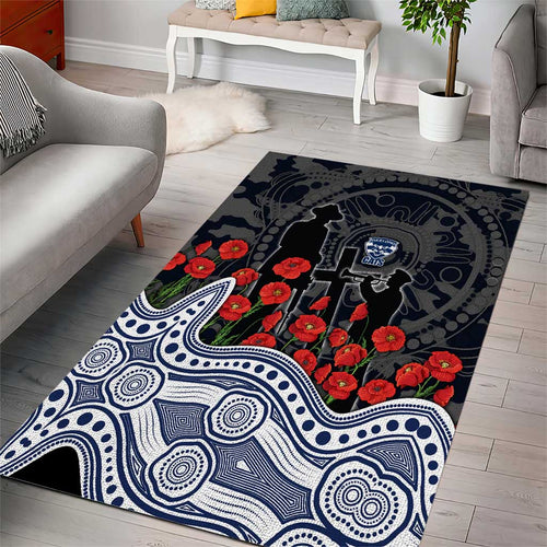 Geelong Cats ANZAC Day Area Rug Indigenous Dot Art with Poppy Flower Tribute