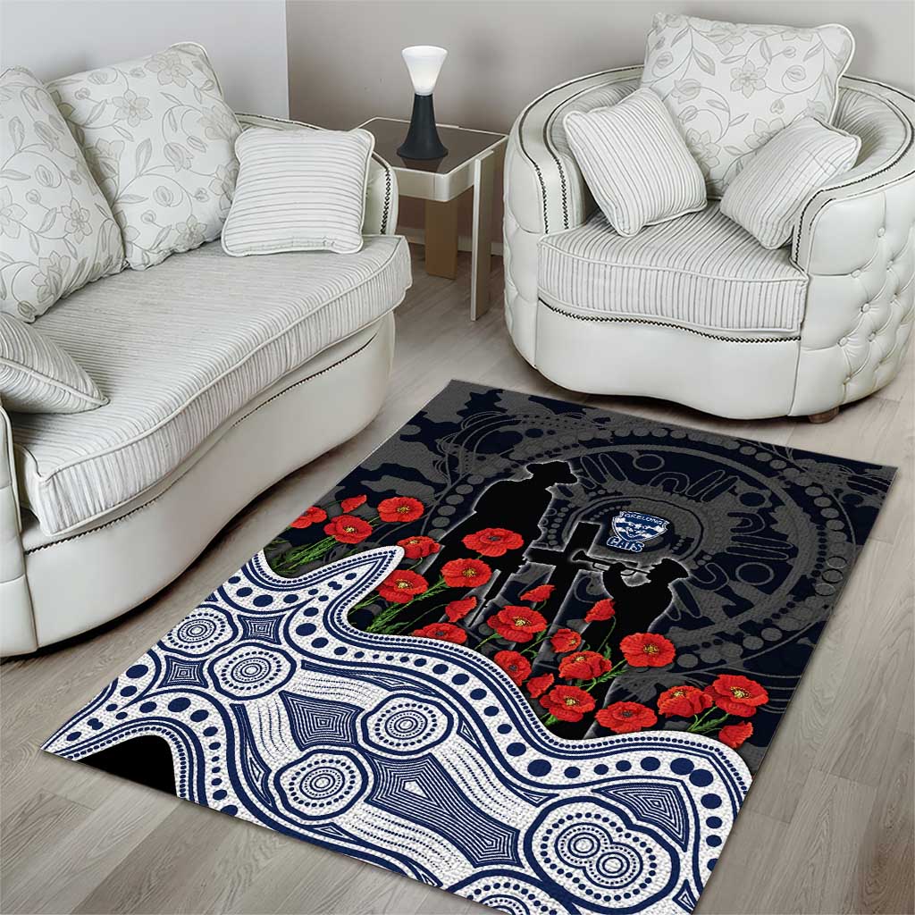 Geelong Cats ANZAC Day Area Rug Indigenous Dot Art with Poppy Flower Tribute