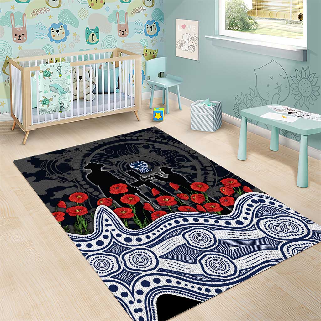 Geelong Cats ANZAC Day Area Rug Indigenous Dot Art with Poppy Flower Tribute
