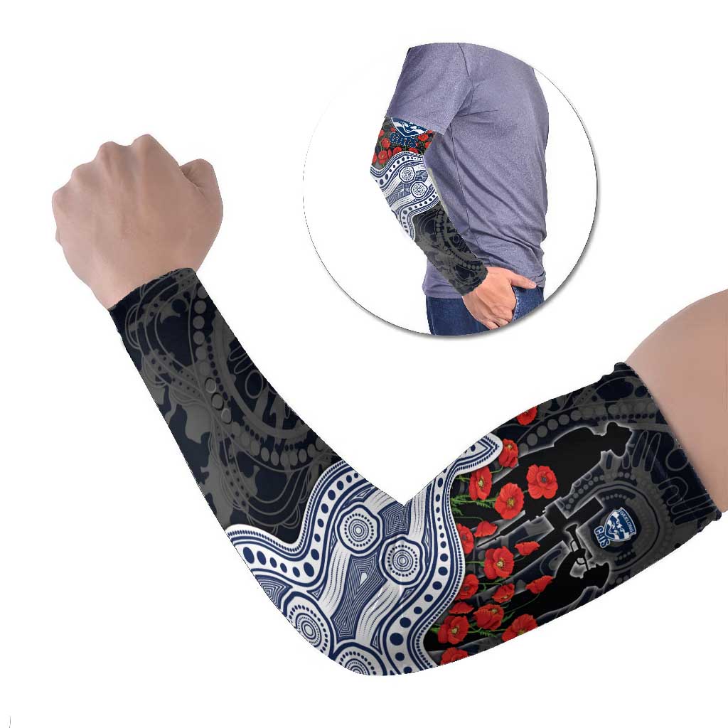 Geelong Cats ANZAC Day Arm Sleeves Indigenous Dot Art with Poppy Flower Tribute
