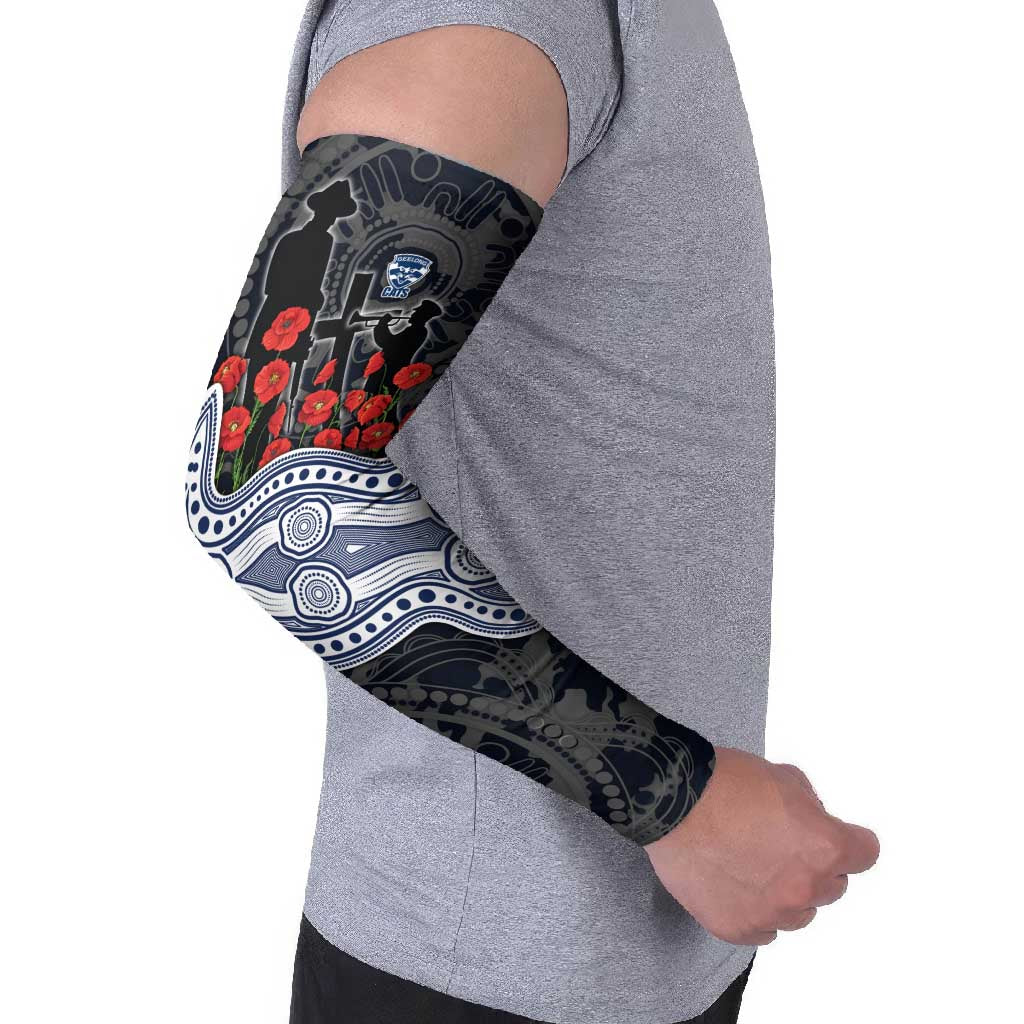 Geelong Cats ANZAC Day Arm Sleeves Indigenous Dot Art with Poppy Flower Tribute