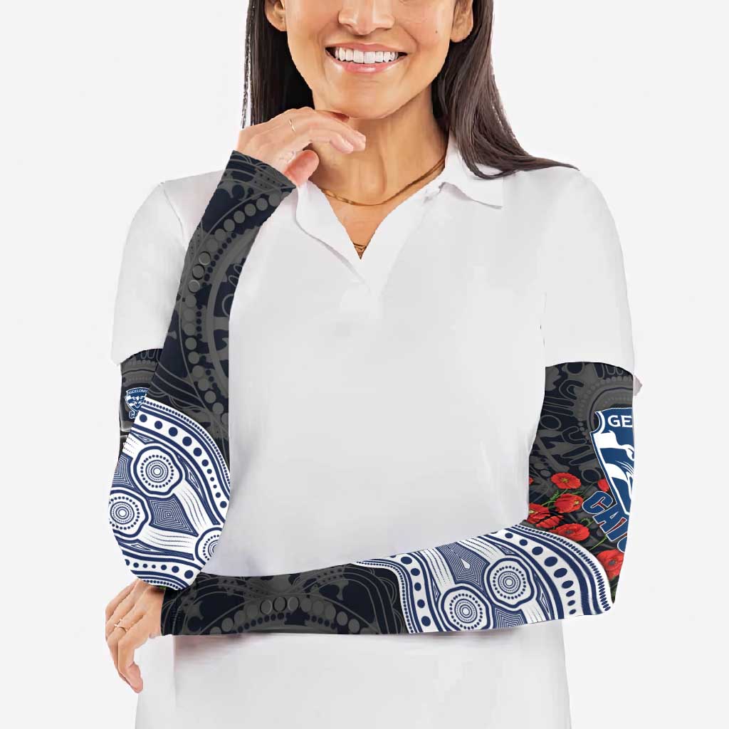 Geelong Cats ANZAC Day Arm Sleeves Indigenous Dot Art with Poppy Flower Tribute