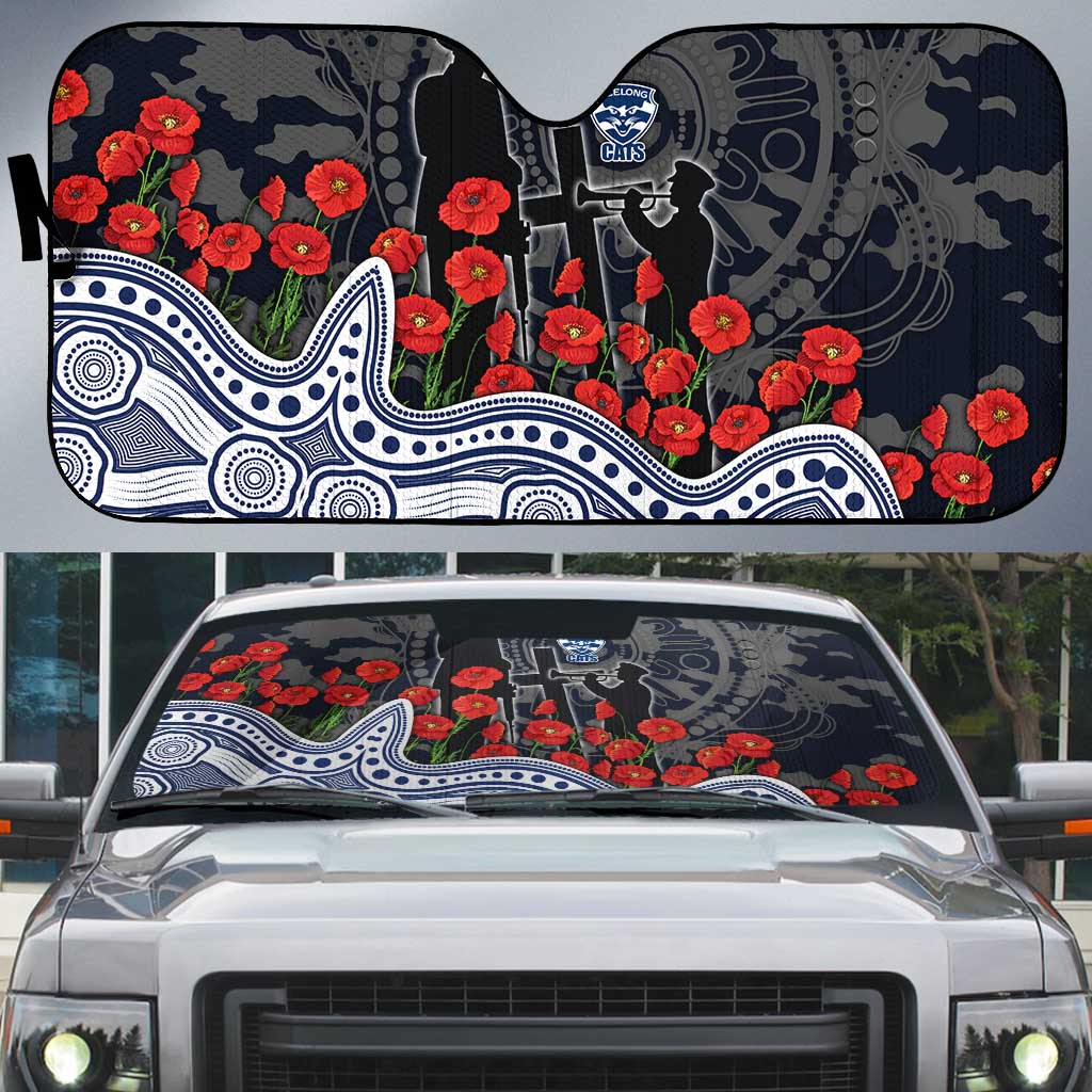 Geelong Cats ANZAC Day Auto Sun Shade Indigenous Dot Art with Poppy Flower Tribute