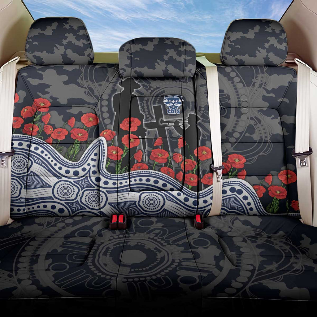 Geelong Cats ANZAC Day Back Car Seat Cover Indigenous Dot Art with Poppy Flower Tribute