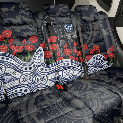 Geelong Cats ANZAC Day Back Car Seat Cover Indigenous Dot Art with Poppy Flower Tribute