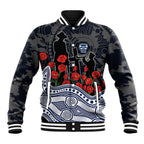 Geelong Cats ANZAC Day Baseball Jacket Indigenous Dot Art with Poppy Flower Tribute