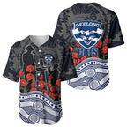 Geelong Cats ANZAC Day Baseball Jersey Indigenous Dot Art with Poppy Flower Tribute
