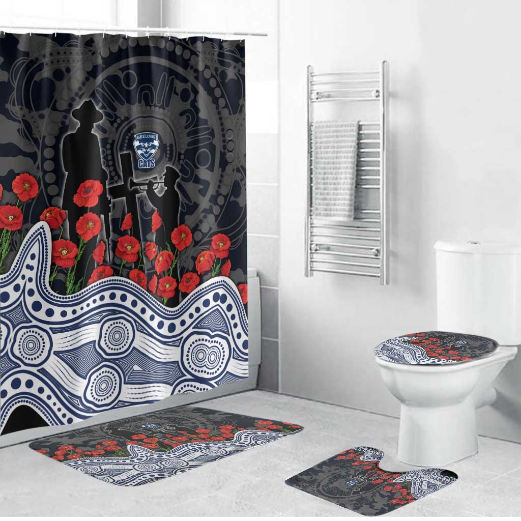 Geelong Cats ANZAC Day Bathroom Set Indigenous Dot Art with Poppy Flower Tribute