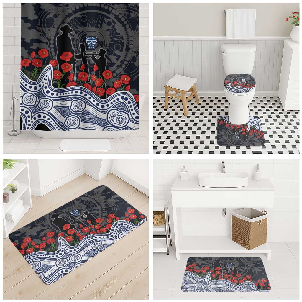 Geelong Cats ANZAC Day Bathroom Set Indigenous Dot Art with Poppy Flower Tribute