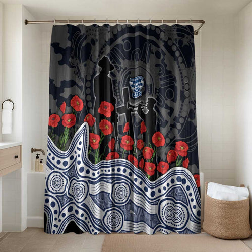 Geelong Cats ANZAC Day Bathroom Set Indigenous Dot Art with Poppy Flower Tribute