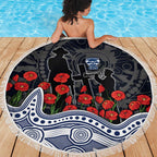 Geelong Cats ANZAC Day Beach Blanket Indigenous Dot Art with Poppy Flower Tribute