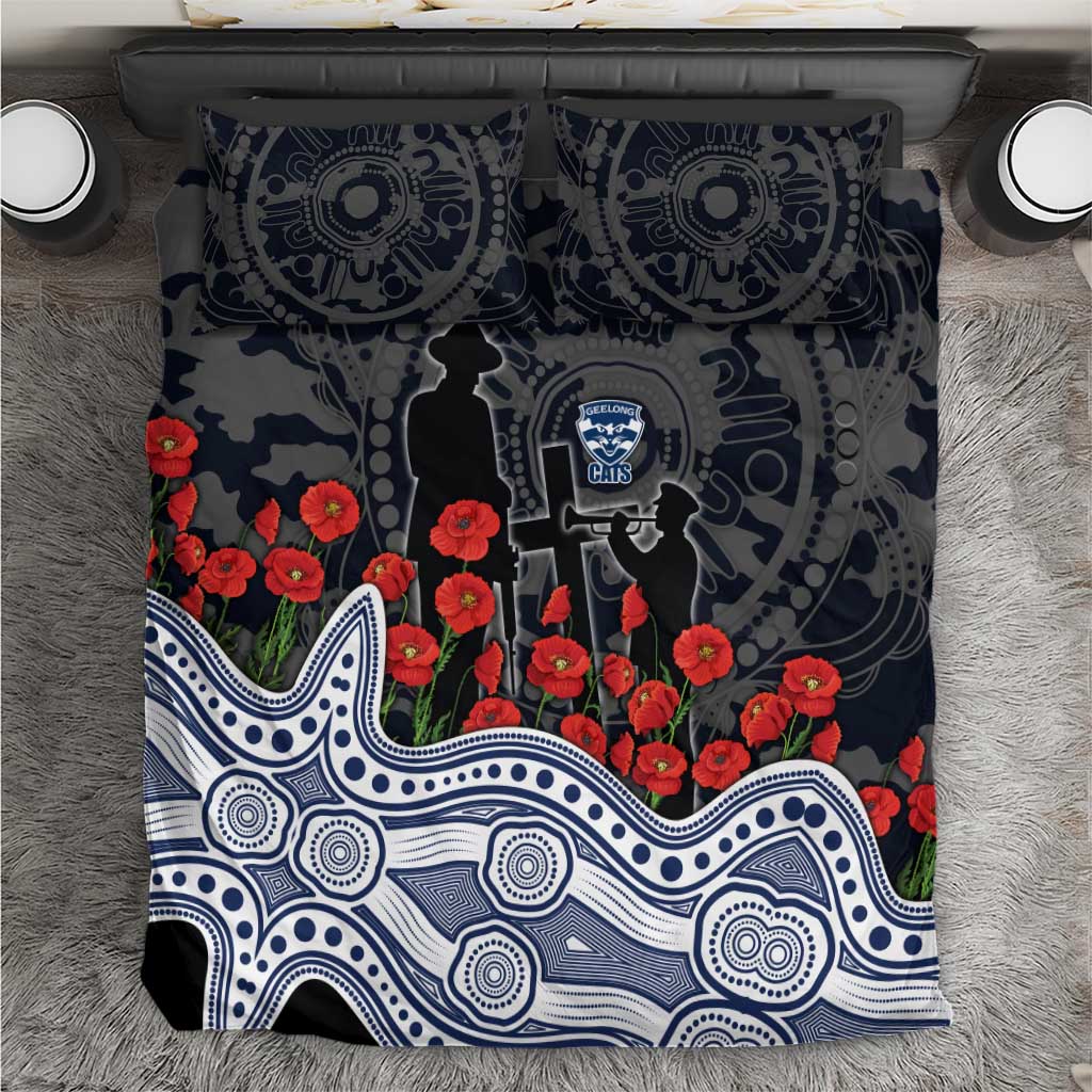 Geelong Cats ANZAC Day Bedding Set Indigenous Dot Art with Poppy Flower Tribute