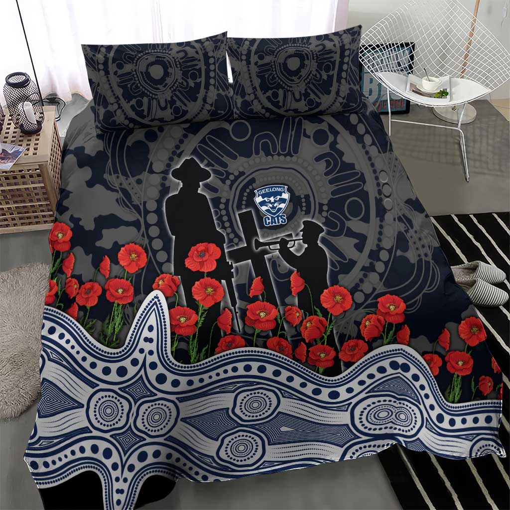 Geelong Cats ANZAC Day Bedding Set Indigenous Dot Art with Poppy Flower Tribute