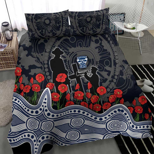Geelong Cats ANZAC Day Bedding Set Indigenous Dot Art with Poppy Flower Tribute
