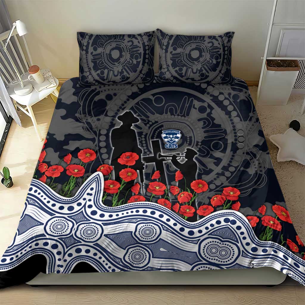 Geelong Cats ANZAC Day Bedding Set Indigenous Dot Art with Poppy Flower Tribute