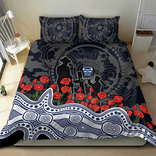 Geelong Cats ANZAC Day Bedding Set Indigenous Dot Art with Poppy Flower Tribute