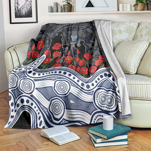Geelong Cats ANZAC Day Blanket Indigenous Dot Art with Poppy Flower Tribute