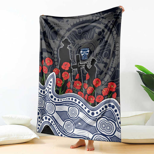 Geelong Cats ANZAC Day Blanket Indigenous Dot Art with Poppy Flower Tribute