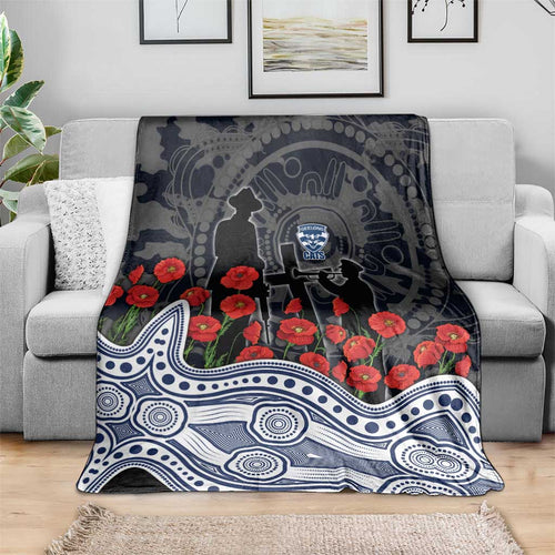Geelong Cats ANZAC Day Blanket Indigenous Dot Art with Poppy Flower Tribute