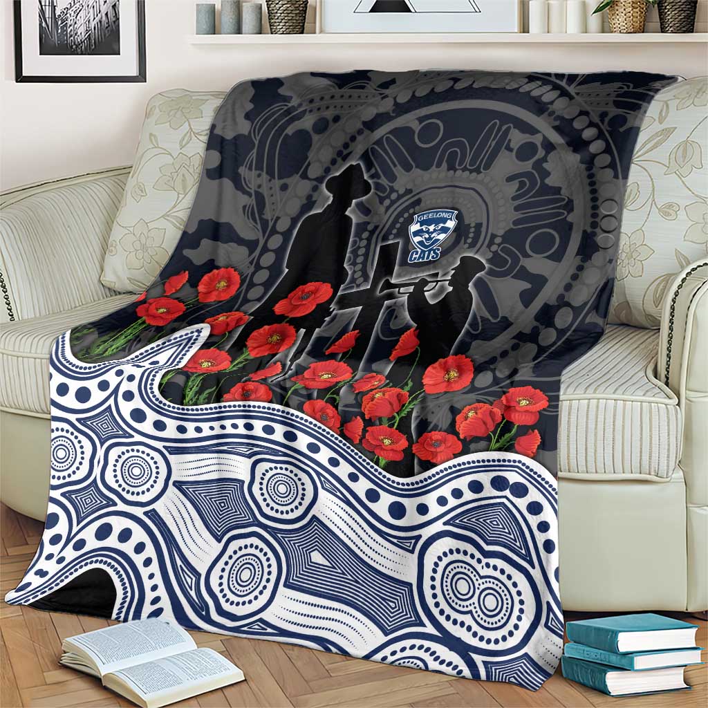 Geelong Cats ANZAC Day Blanket Indigenous Dot Art with Poppy Flower Tribute