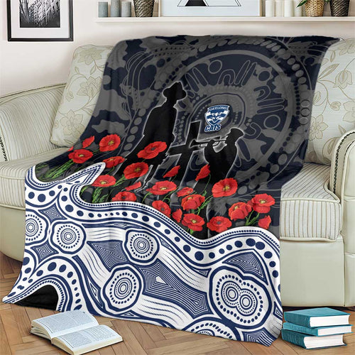 Geelong Cats ANZAC Day Blanket Indigenous Dot Art with Poppy Flower Tribute