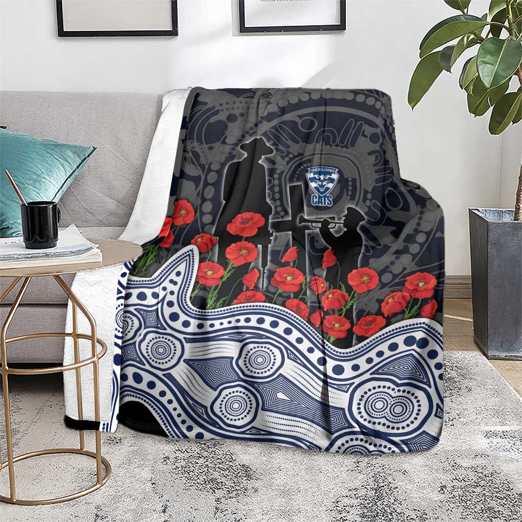 Geelong Cats ANZAC Day Blanket Indigenous Dot Art with Poppy Flower Tribute
