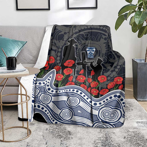 Geelong Cats ANZAC Day Blanket Indigenous Dot Art with Poppy Flower Tribute