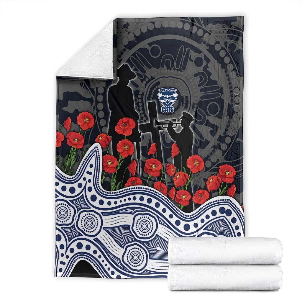 Geelong Cats ANZAC Day Blanket Indigenous Dot Art with Poppy Flower Tribute