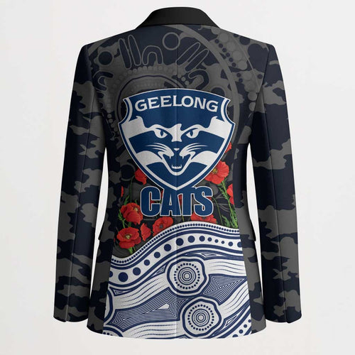 Geelong Cats ANZAC Day Blazer Indigenous Dot Art with Poppy Flower Tribute