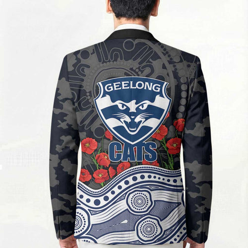 Geelong Cats ANZAC Day Blazer Indigenous Dot Art with Poppy Flower Tribute