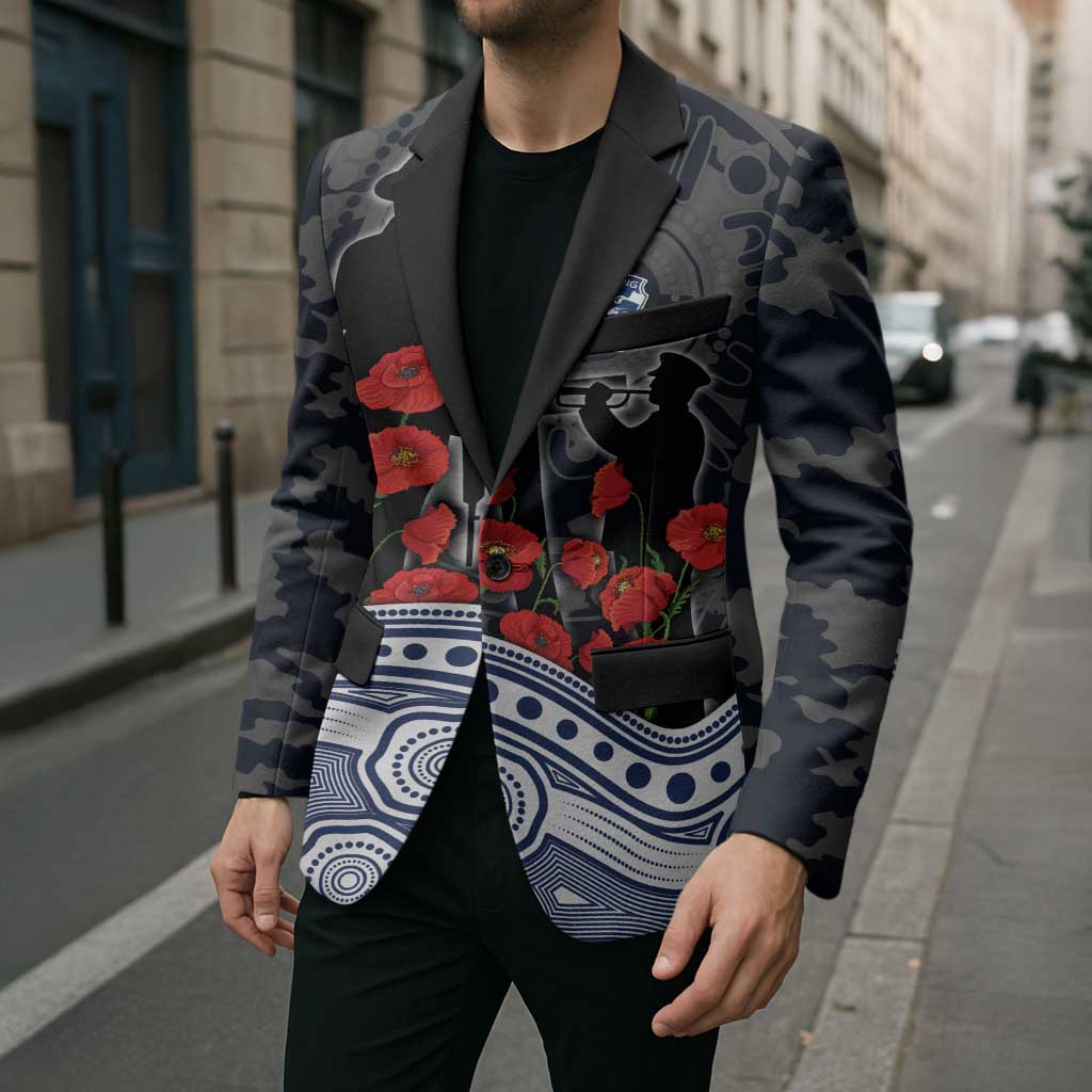 Geelong Cats ANZAC Day Blazer Indigenous Dot Art with Poppy Flower Tribute