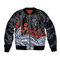 Geelong Cats ANZAC Day Bomber Jacket Indigenous Dot Art with Poppy Flower Tribute