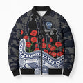 Geelong Cats ANZAC Day Bomber Puffer Jacket Indigenous Dot Art with Poppy Flower Tribute