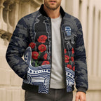 Geelong Cats ANZAC Day Bomber Puffer Jacket Indigenous Dot Art with Poppy Flower Tribute