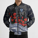 Geelong Cats ANZAC Day Bomber Puffer Jacket Indigenous Dot Art with Poppy Flower Tribute