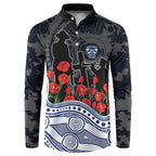 Geelong Cats ANZAC Day Button Sweatshirt Indigenous Dot Art with Poppy Flower Tribute