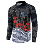 Geelong Cats ANZAC Day Button Sweatshirt Indigenous Dot Art with Poppy Flower Tribute